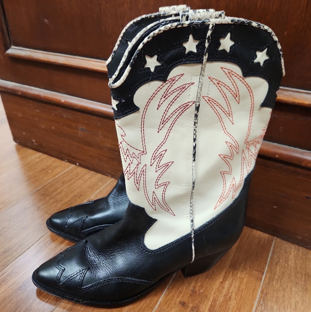 SCHUTZ Black and Cream cicero Western Ankle Boots